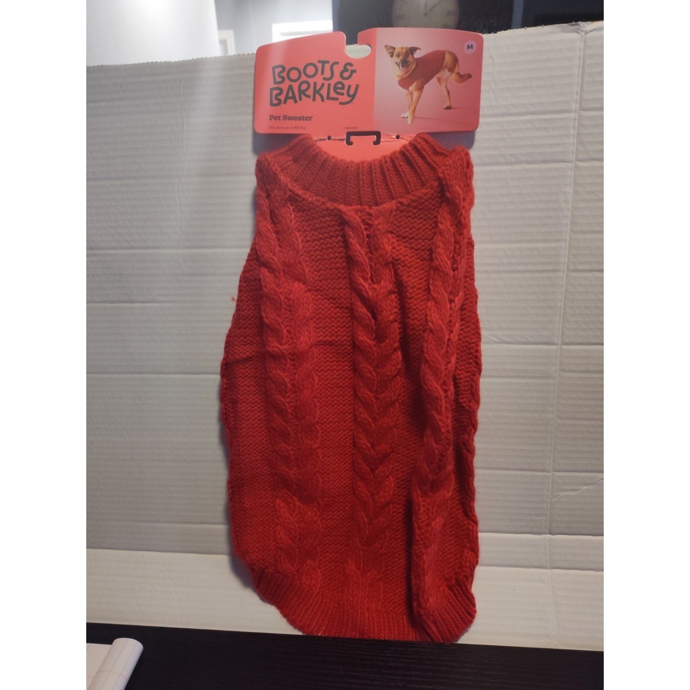 Boots & Barkley Size Medium (up to 40lbs) Red Cable knit Pet Sweater